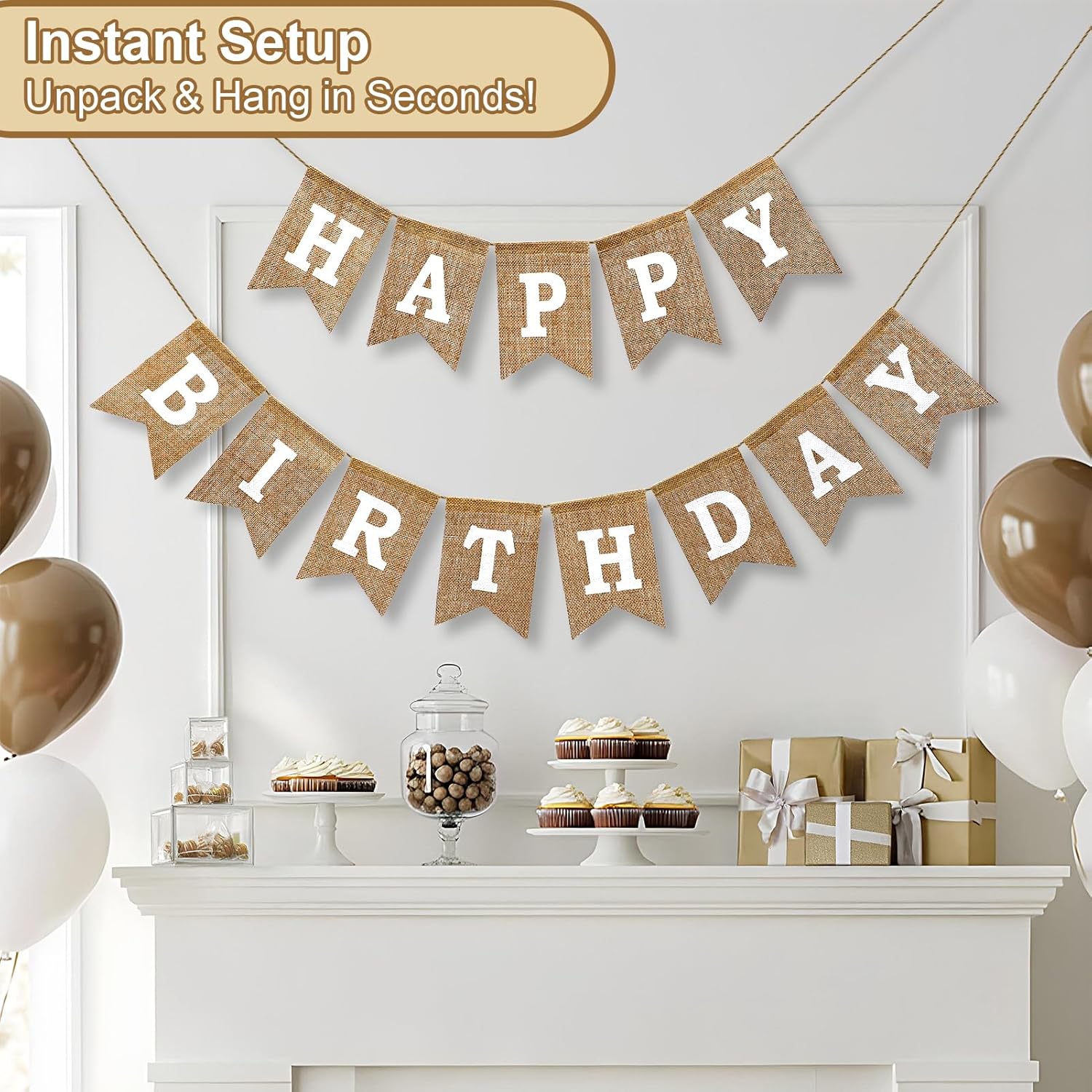Happy Birthday Banner Pre Strung Burlap 9ft Birthday Decorations