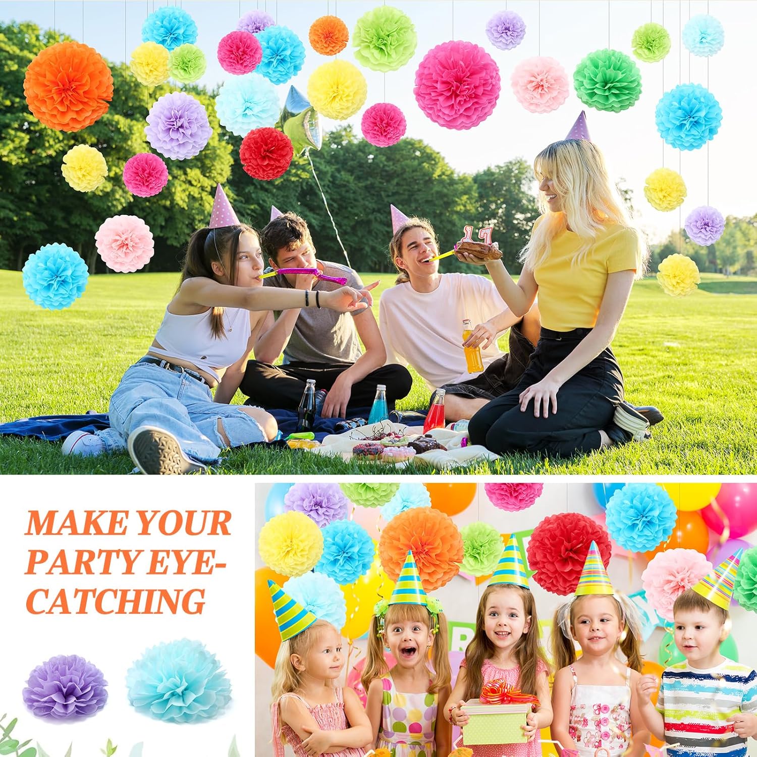 Skyygemm 72 Pcs Tissue Paper Pom Poms Decorations