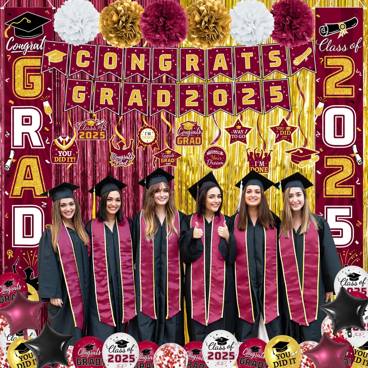 2025 Graduation Party Decorations Maroon Gold Set
