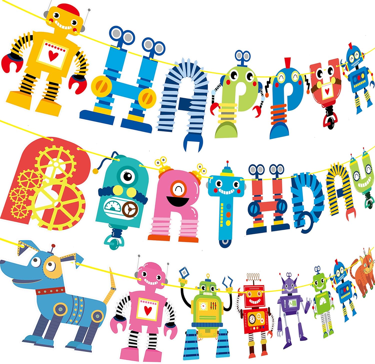 Robot Happy Birthday Banner Set - Fun Party Decor