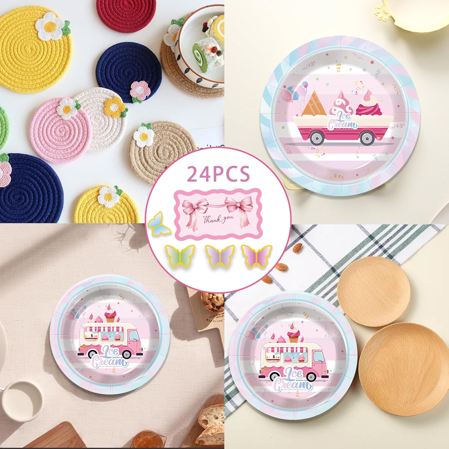 168 Pcs Ice Cream Party Supplies Set for 24 Guests