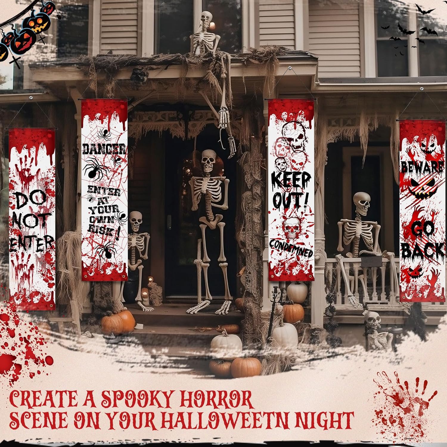 4 Pcs Halloween Bloody Banners for Party Decorations