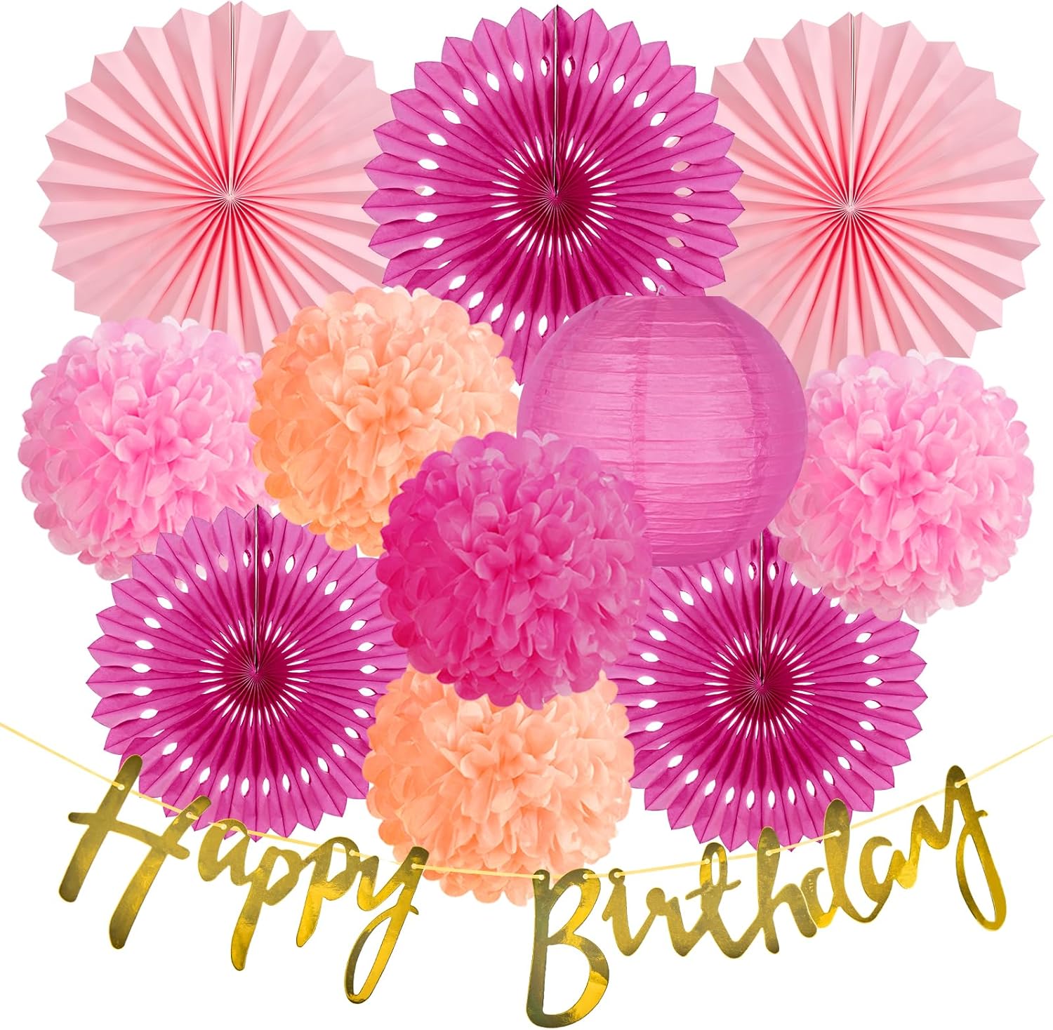 SUNBEAUTY Hot Pink Birthday Decorations Kit