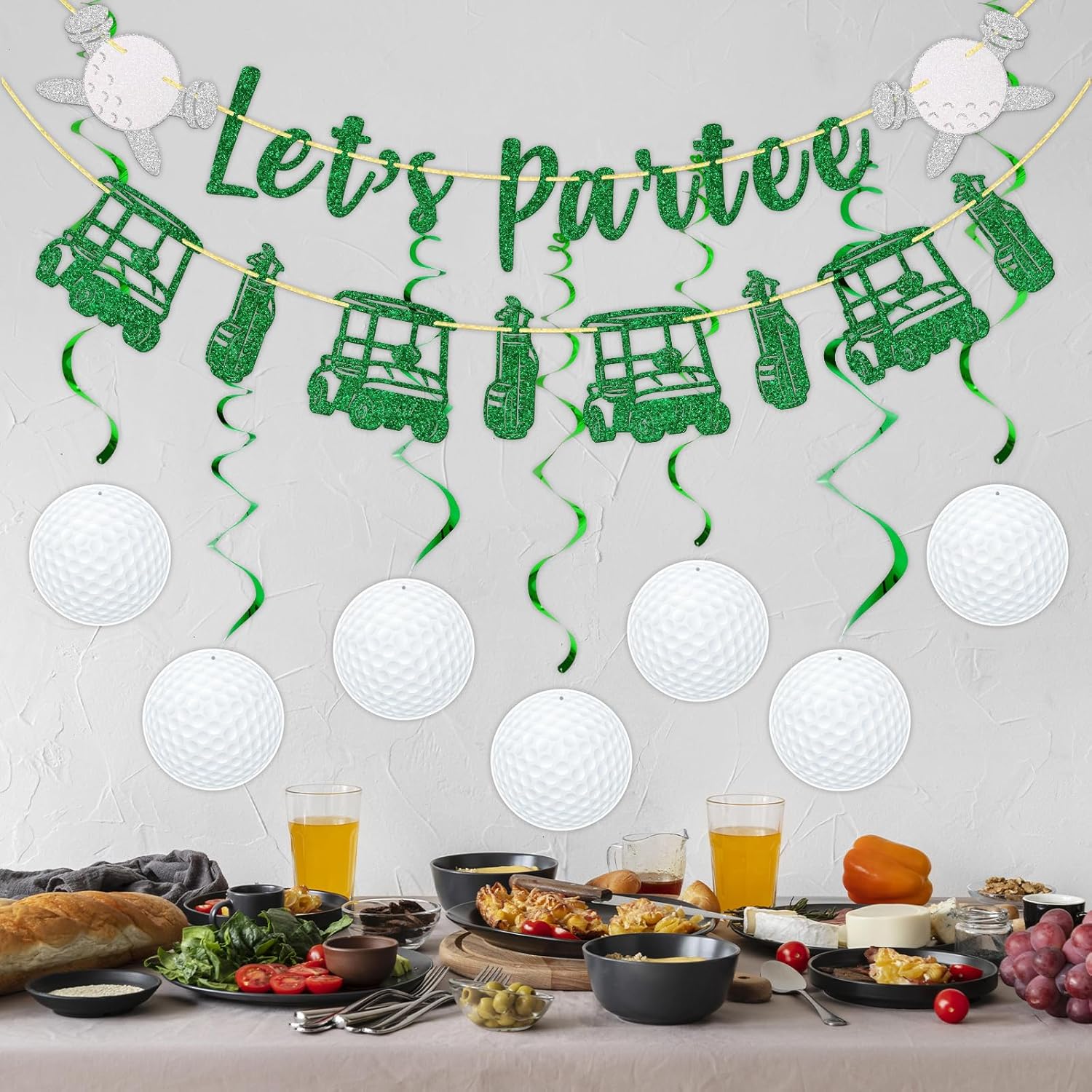 Golf Party Decorations Set with Glitter Banners and Ball Swirls