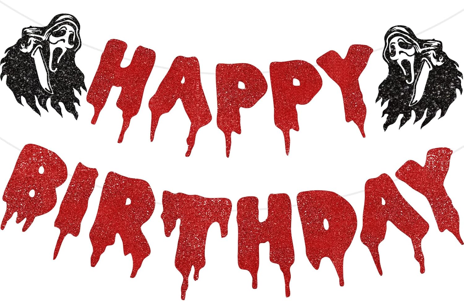 Black Red Glitter Halloween Birthday Banner