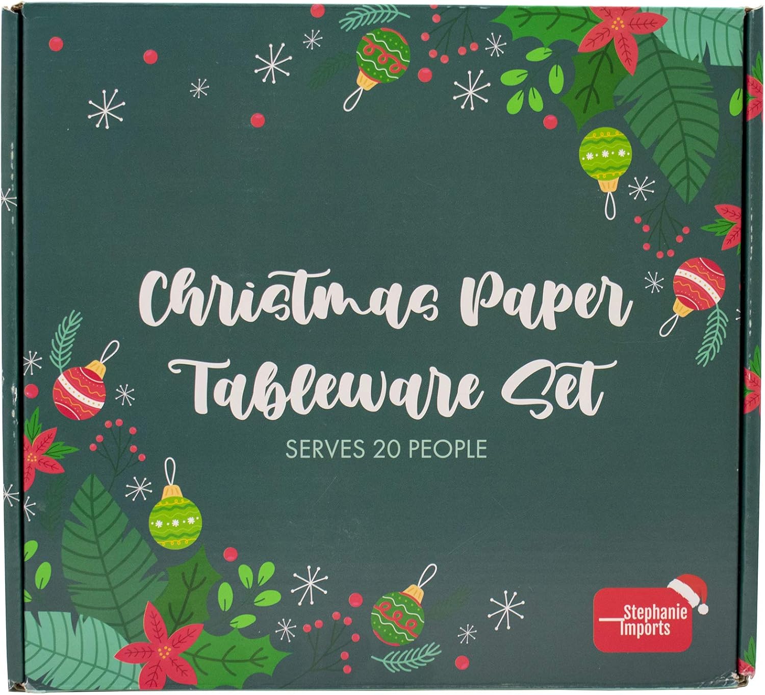 Disposable Christmas Paper Plates Napkins Cups Straws Set for 20 Red