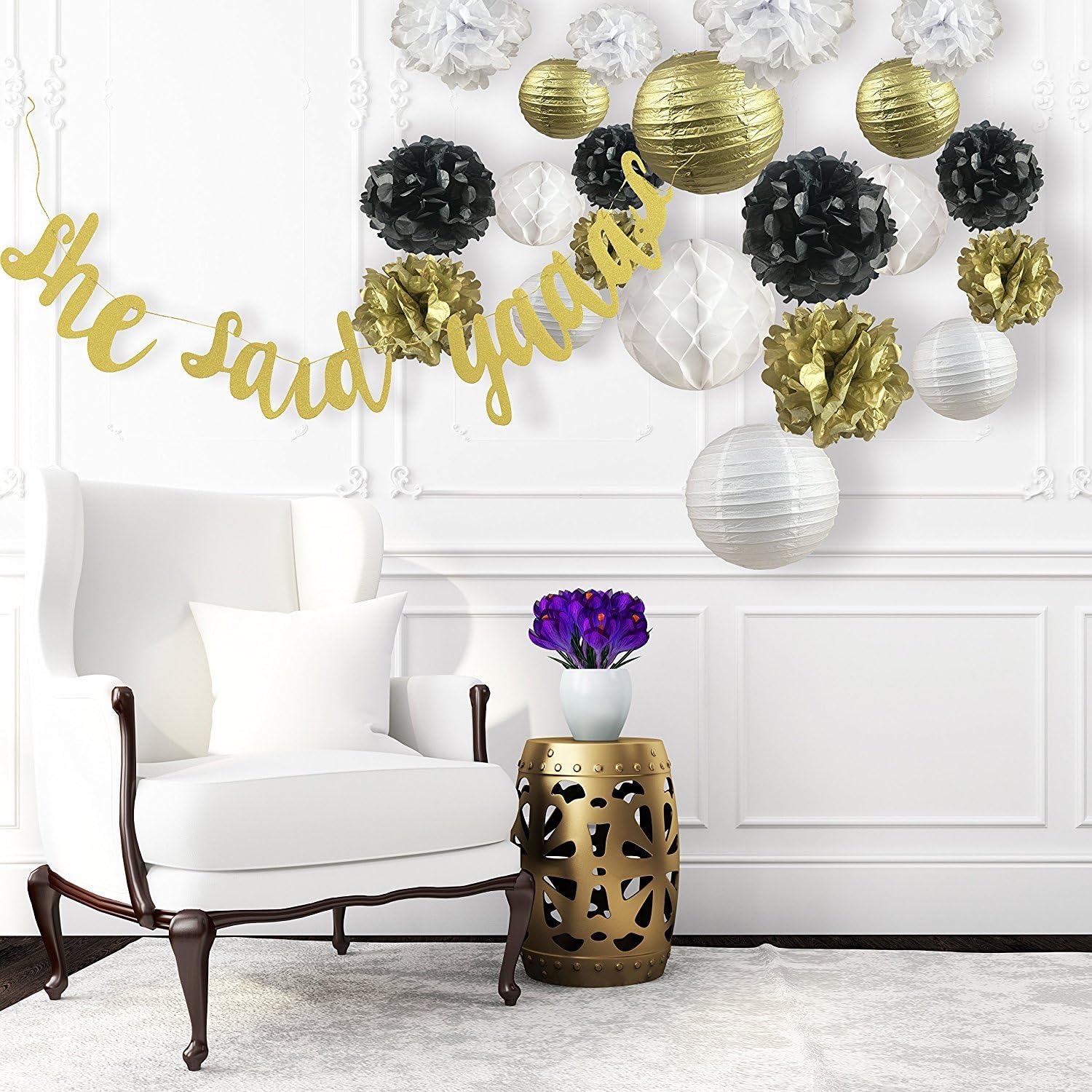 Fascola New Year Party Decor Kit Tissue Paper Pom Poms