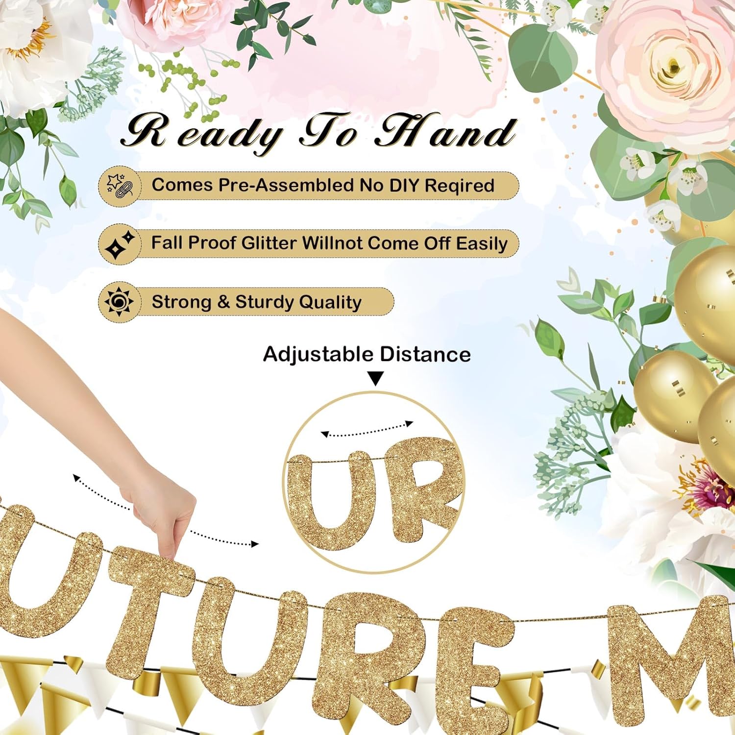 Breling Future Mr Mrs Glitter Gold Engagement Banner