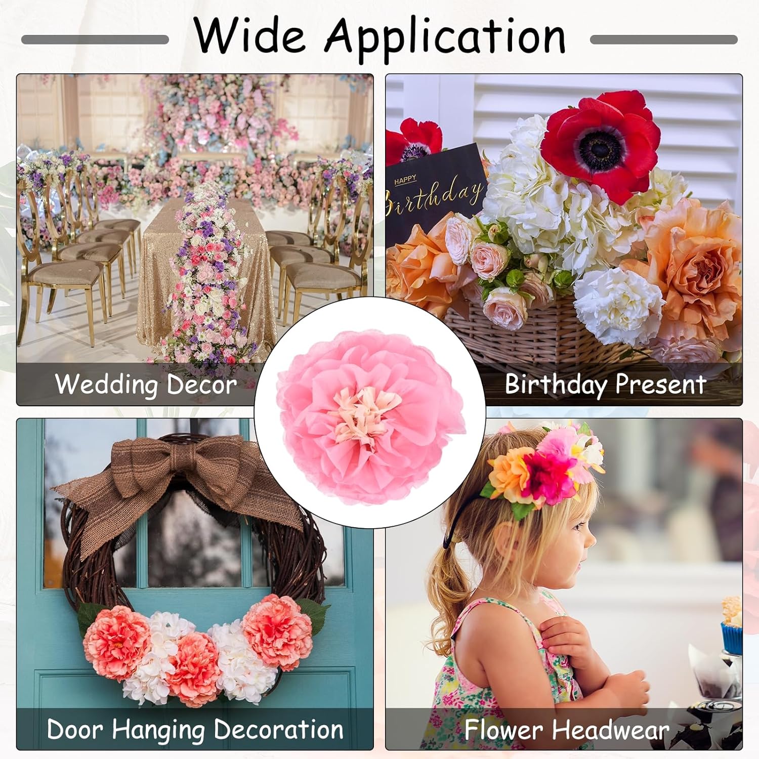 Rebower 6 Pcs Pink Paper Flowers 8 Inch Decor