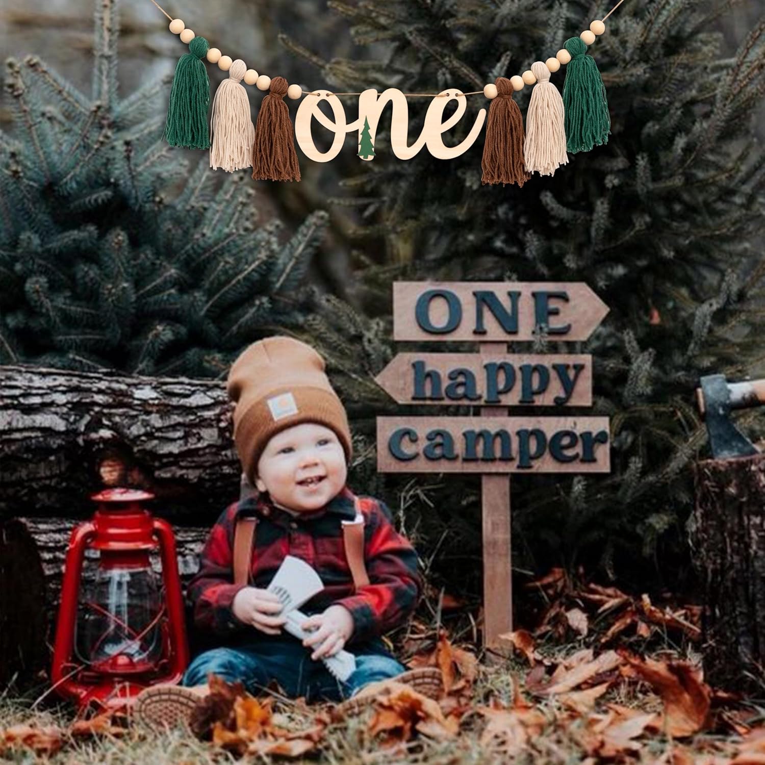 One Happy Camper High Chair Banner - Adventure Camping Theme Decor