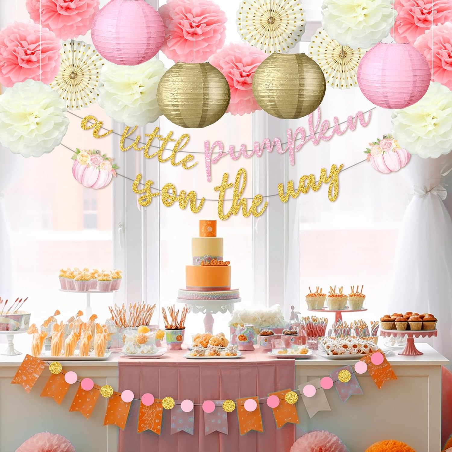 Little Pumpkin Fall Baby Shower Decor 15 Pcs Set Pink