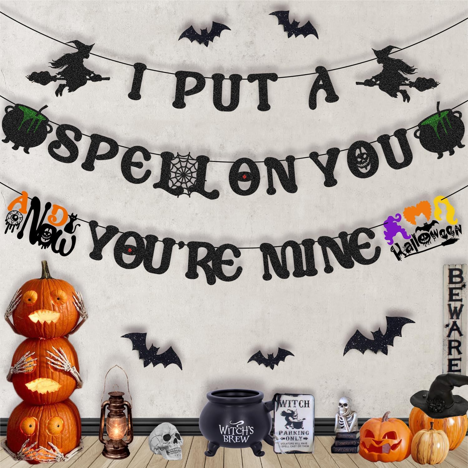Halloween Spell Banner with Witch Garland Decorations