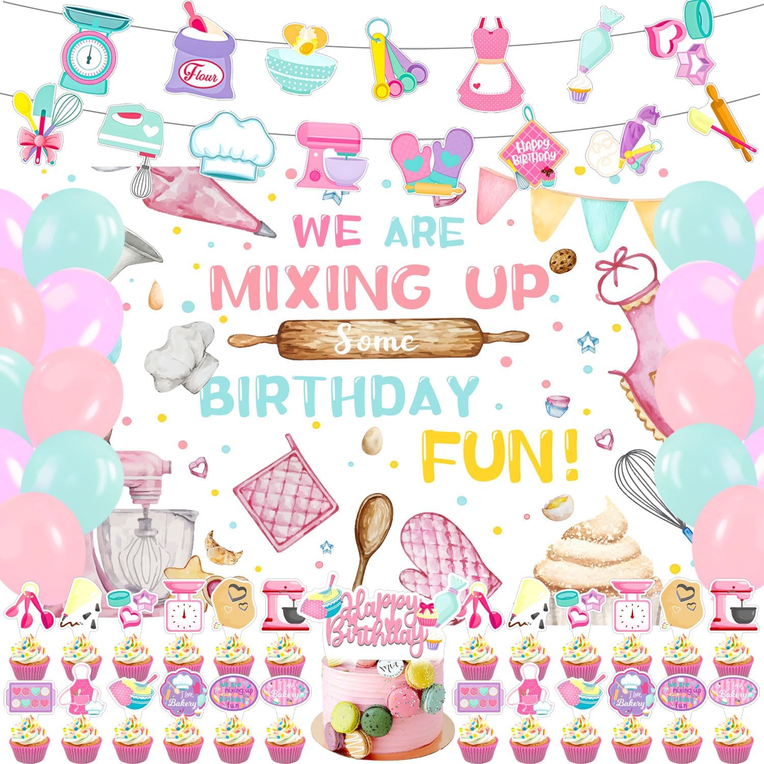 59 Pcs Baking Birthday Party Supplies Set
