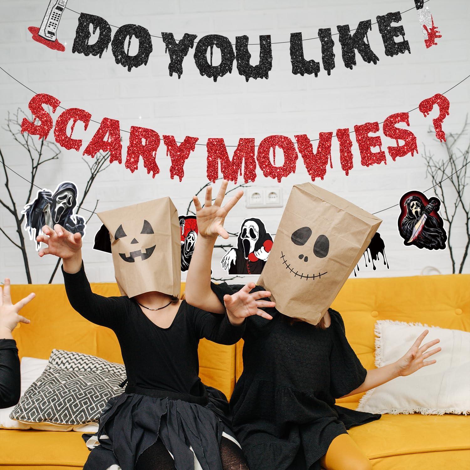 Scream Party Decorations with Glitter Banner and Garland