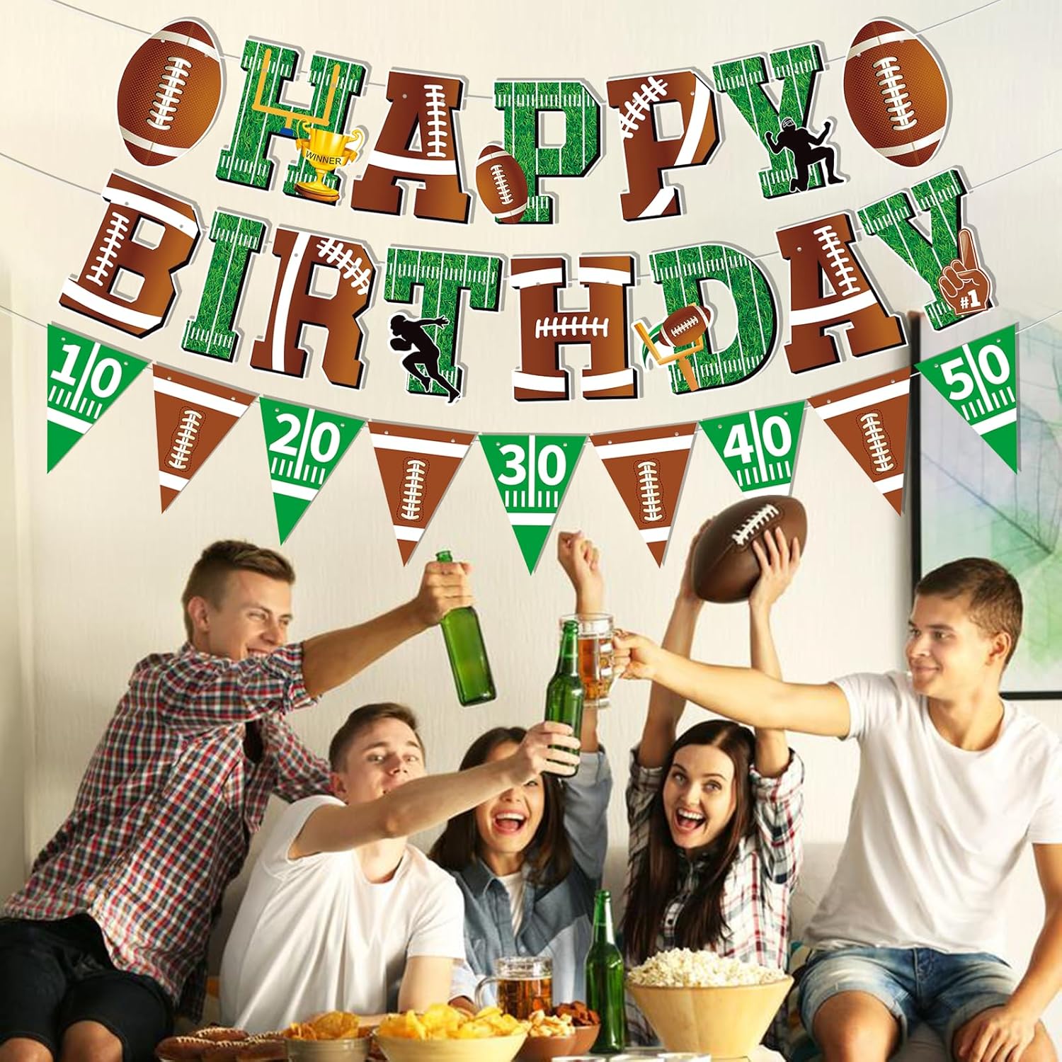 36PC Football Birthday Banner - Super Bowl Party Decorations
