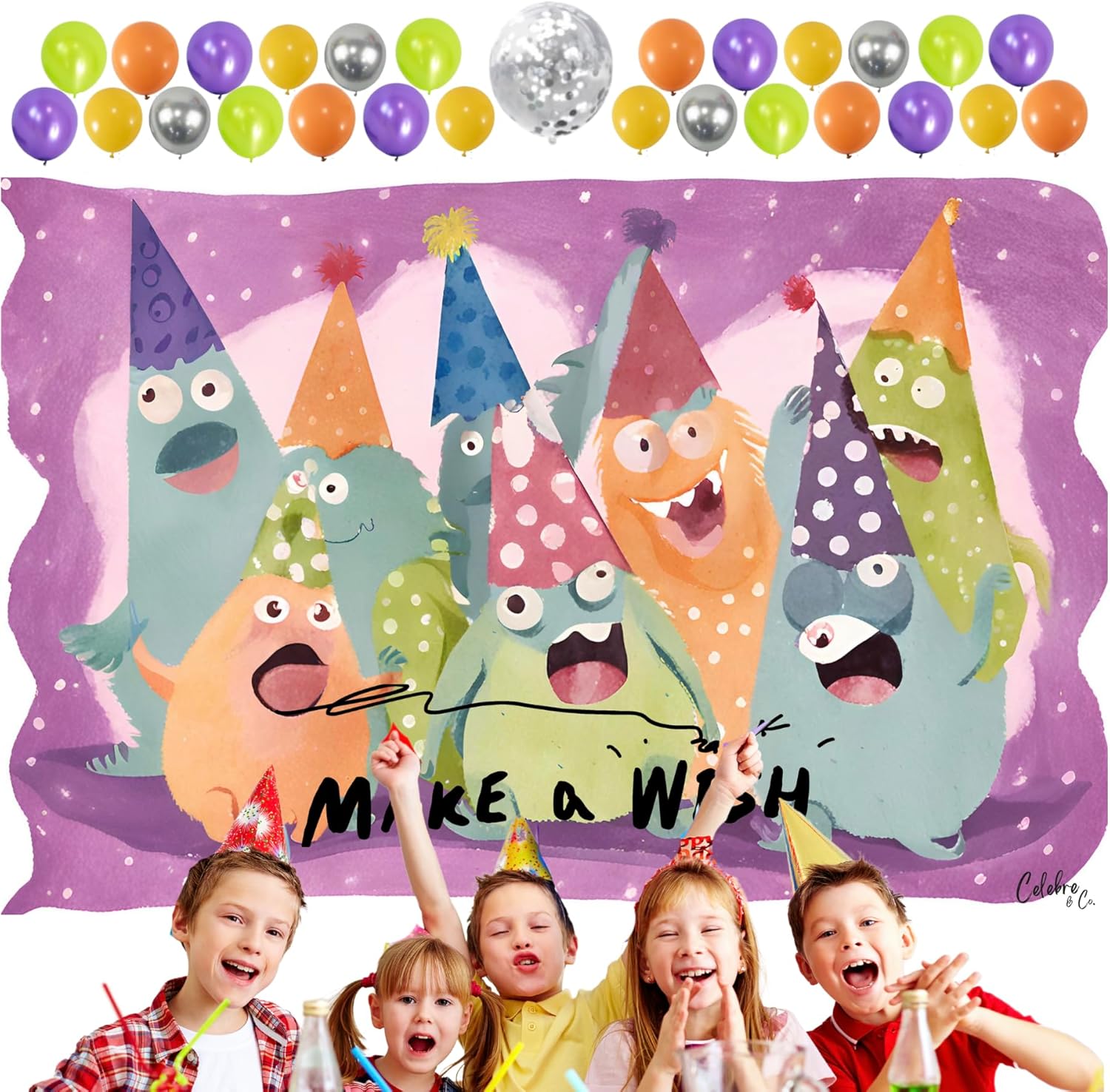 Monster Themed Birthday Backdrop for Kids Party