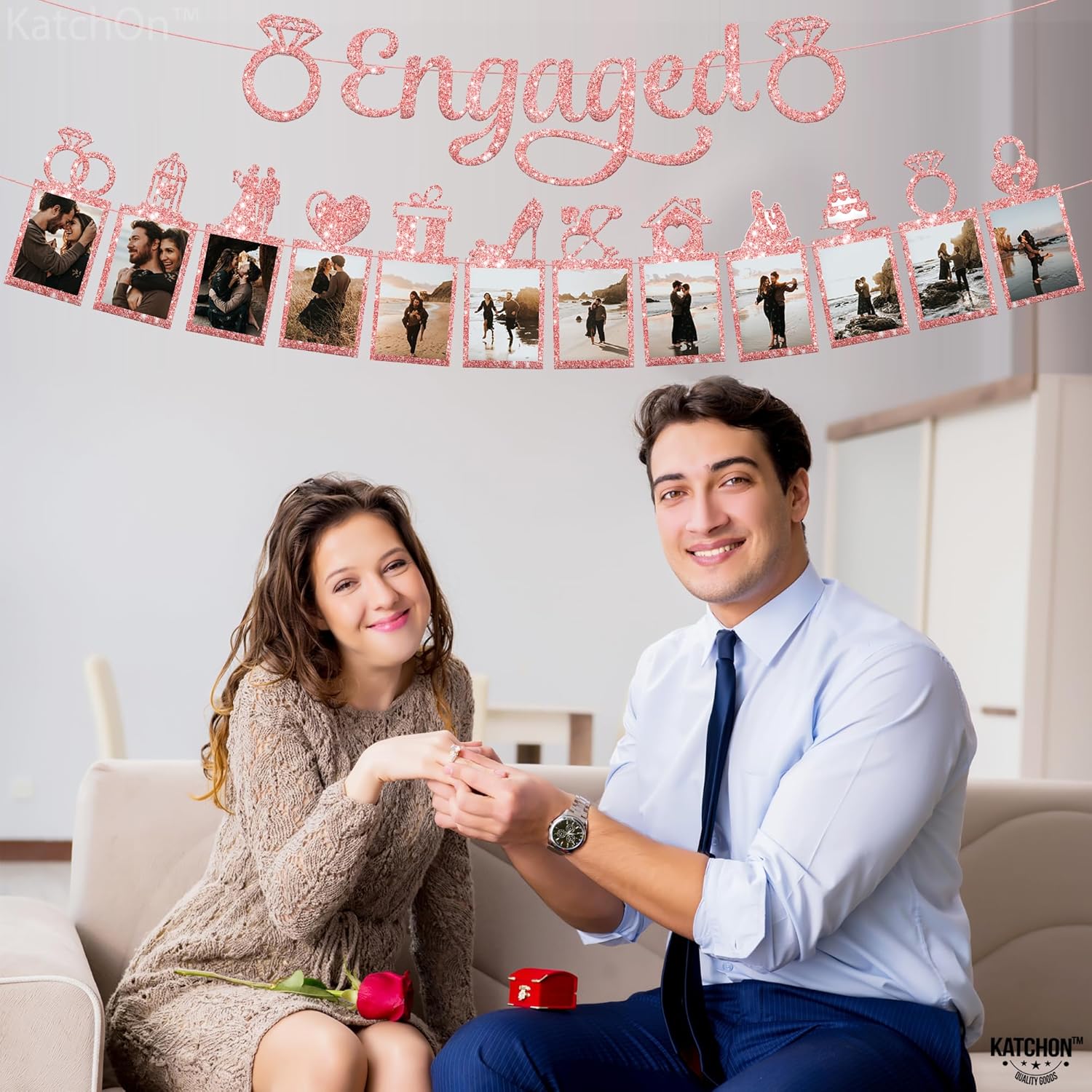 KatchOn Rose Gold Glitter Engagement Banner - 10ft