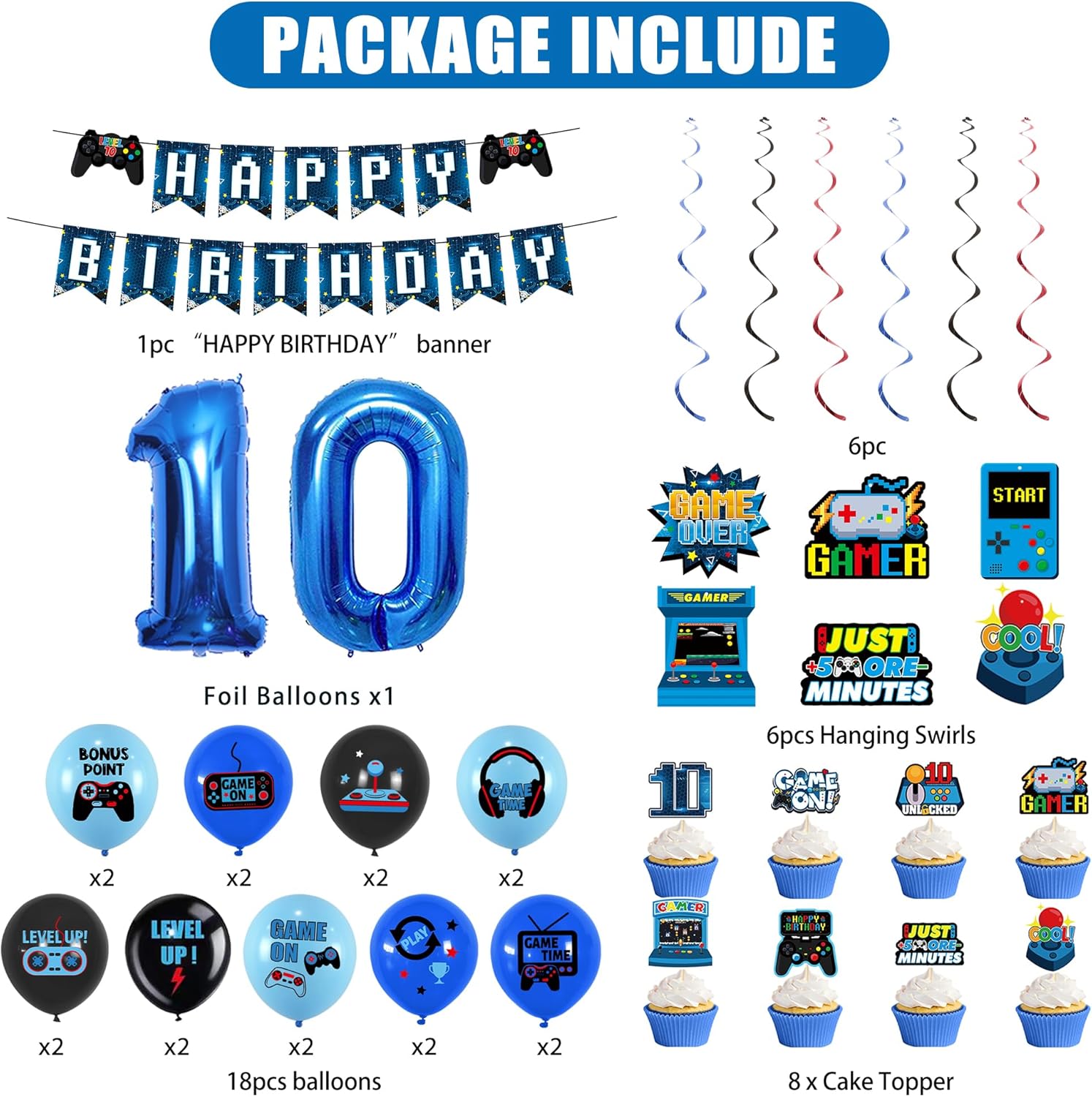 Vlipoeasn 10th Birthday Video Game Party Decorations