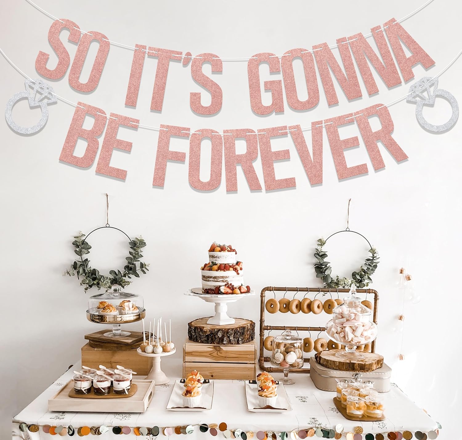 Rose Gold Forever Bachelorette Banner Decorations