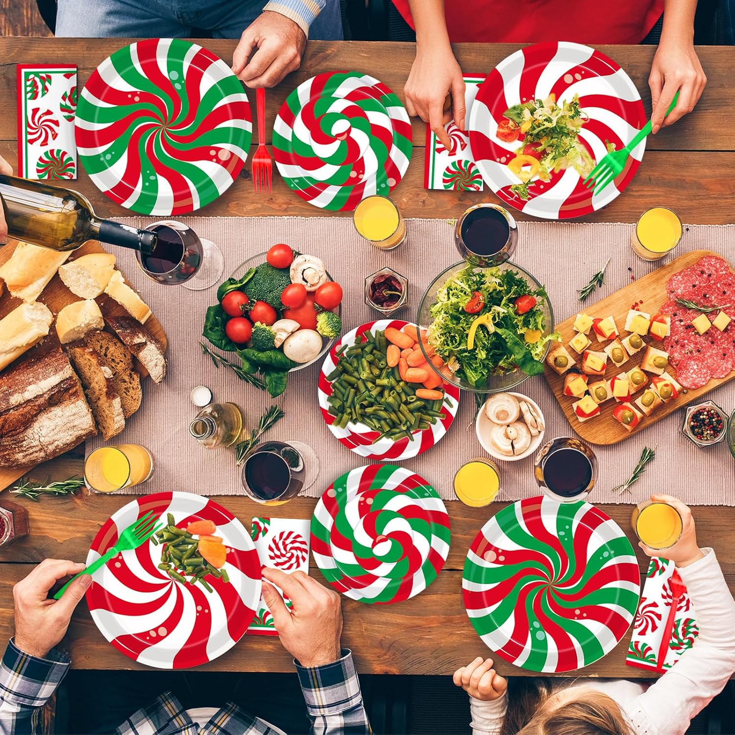 200Pcs Christmas Peppermint Party Plates Napkins Set