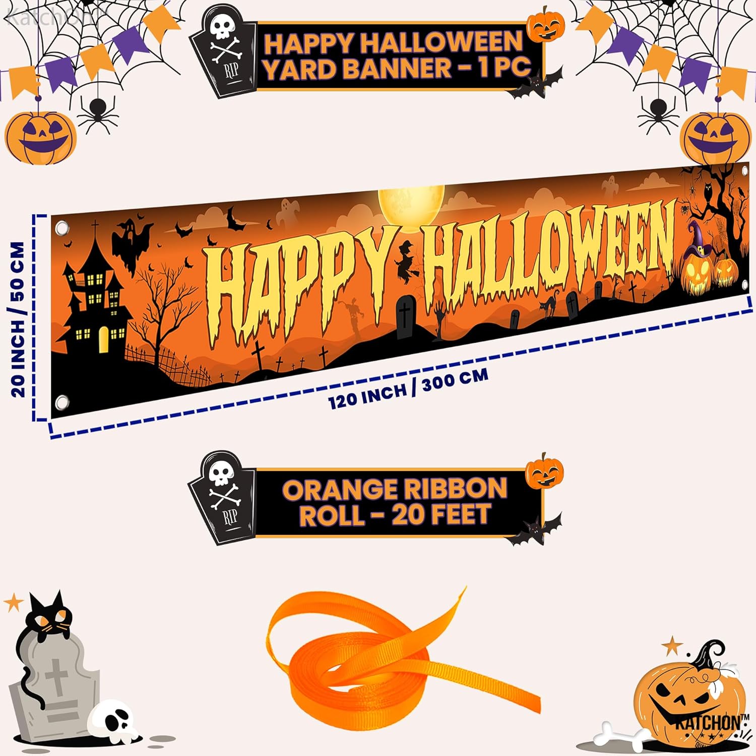 Katchon Happy Halloween Banners 120x20 Inch Outdoor