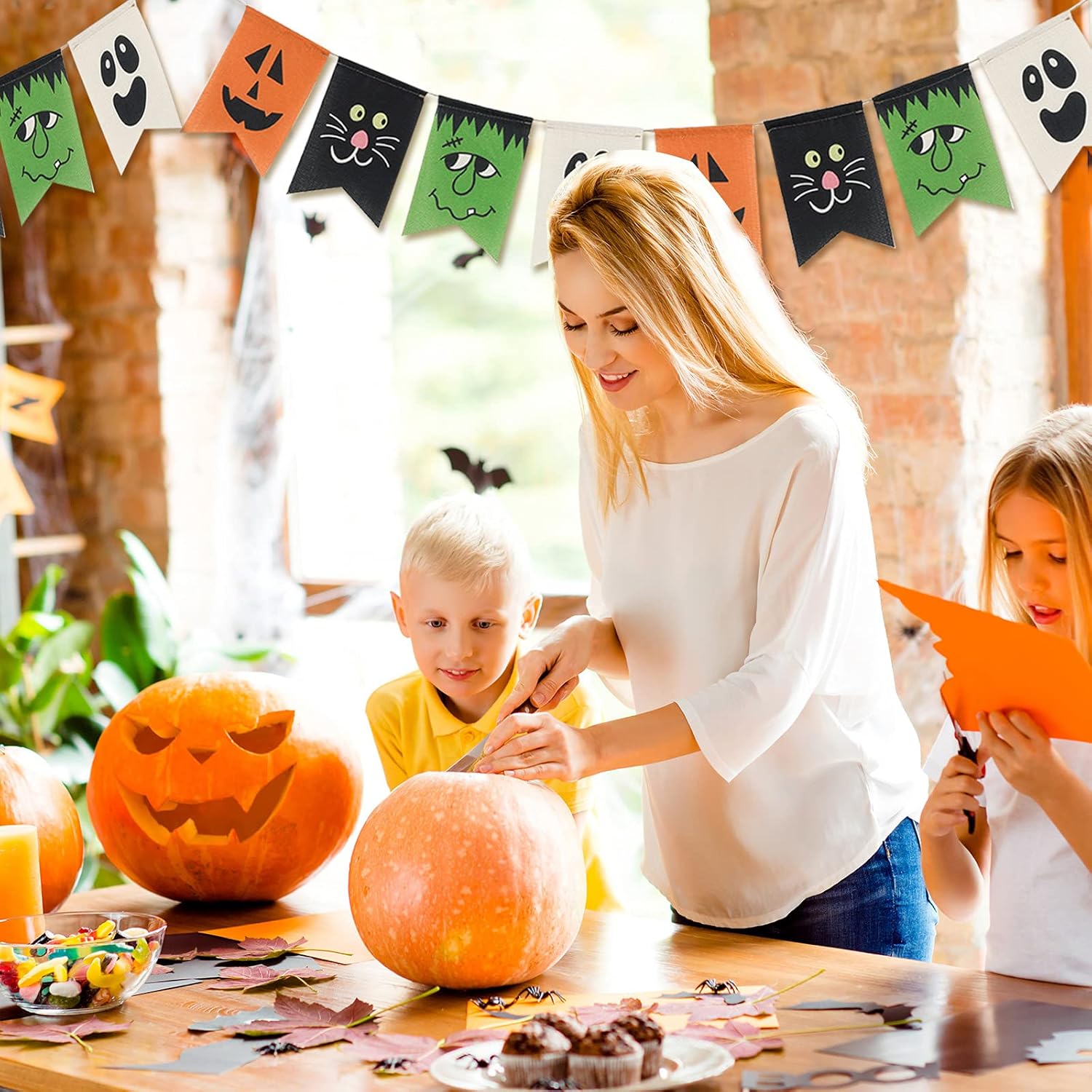 Whaline Halloween Burlap Bunting Banner Decorations