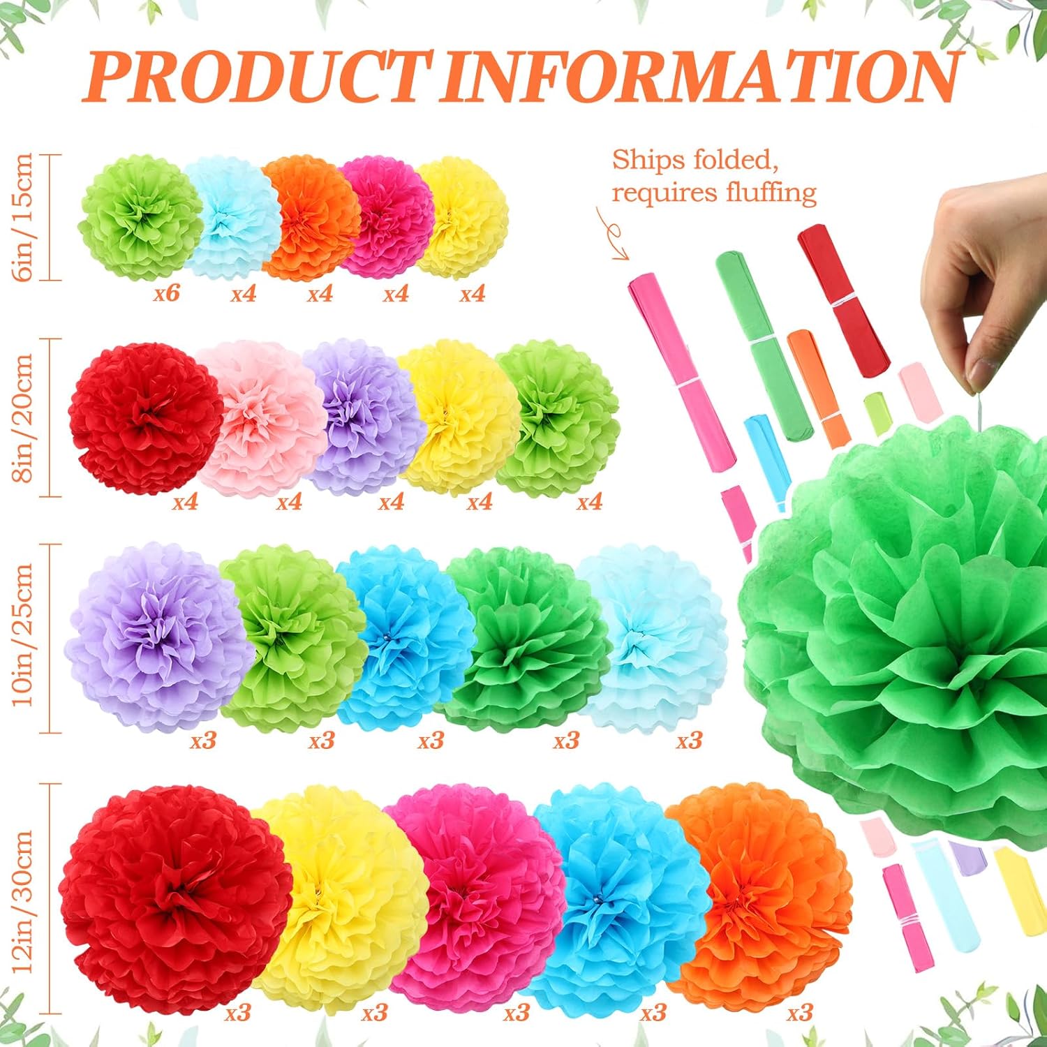Skyygemm 72 Pcs Tissue Paper Pom Poms Decorations