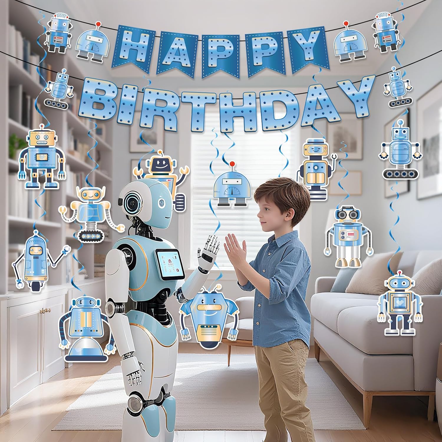 Robot Birthday Banner Decorations for Kids