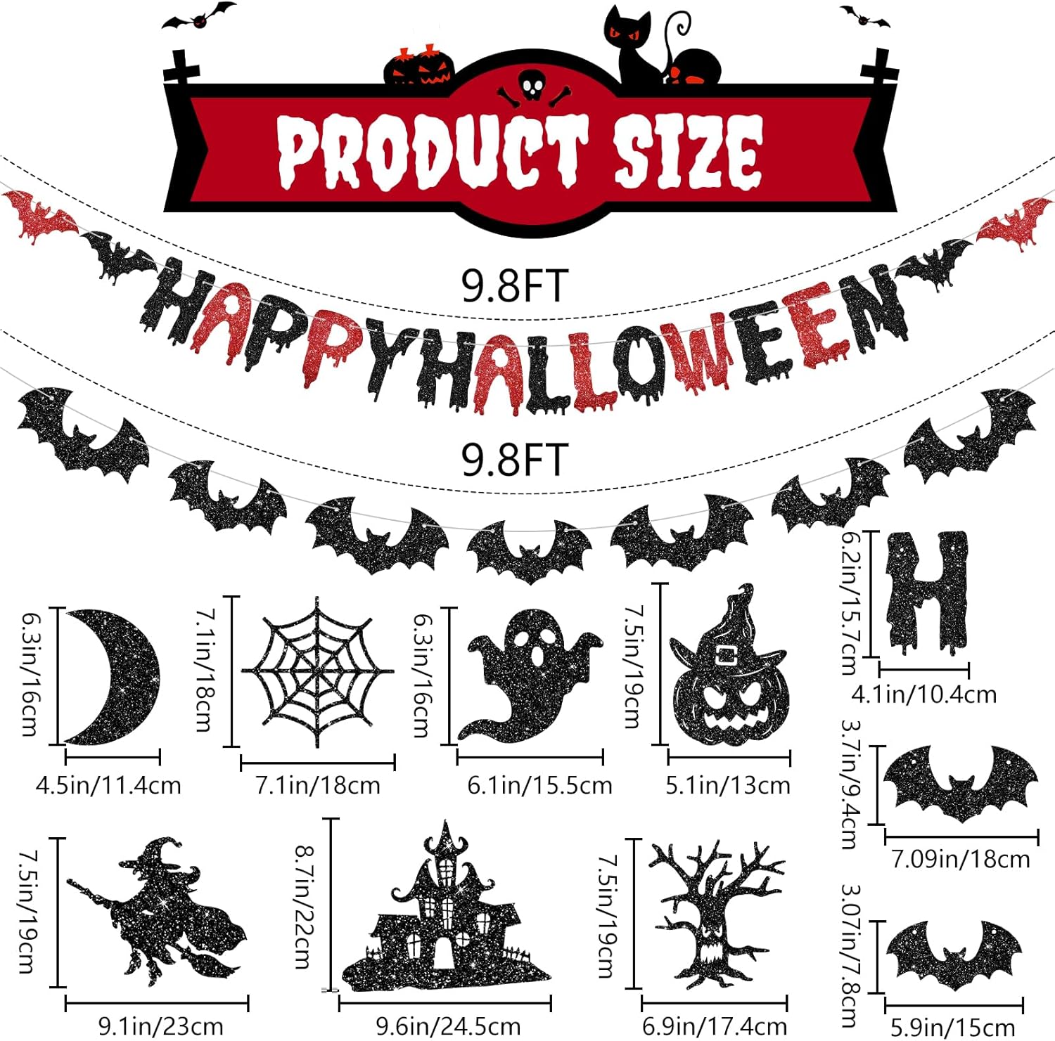 PatiCool Halloween Bats Banner and 7 Garland Decor Set