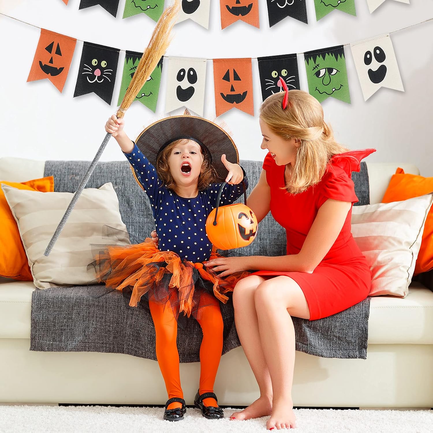 Whaline Halloween Burlap Bunting Banner Decorations