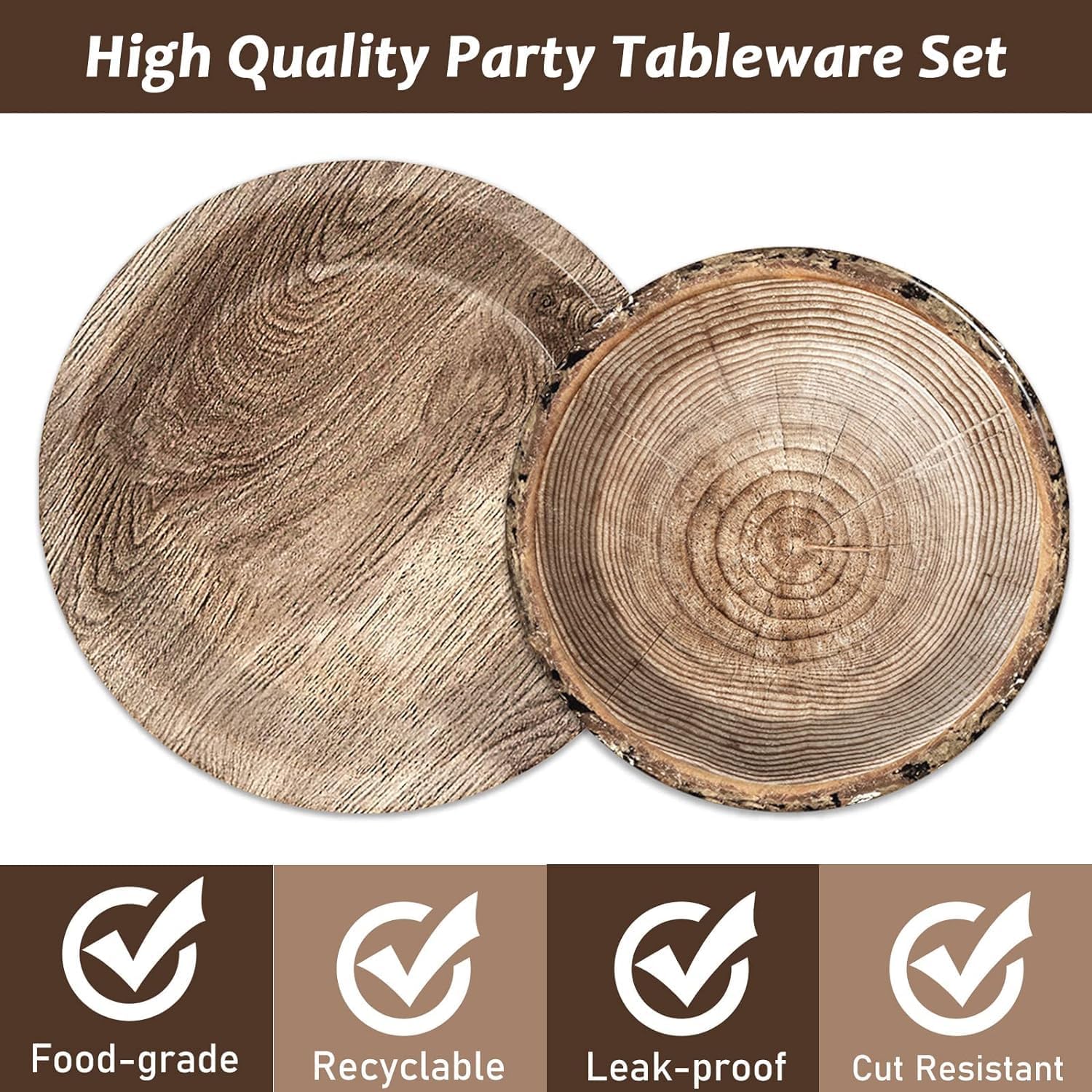 200Pcs Rustic Wooden Tree Party Supplies for Kids