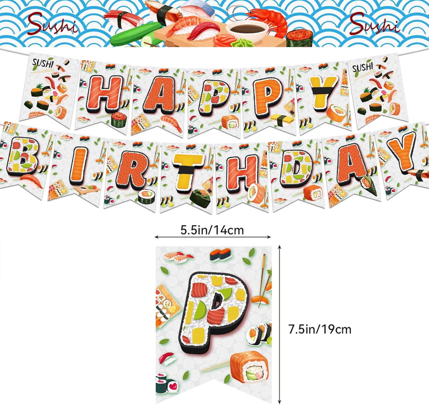Sushi Party Decorations with Happy Birthday Banner and Balloons