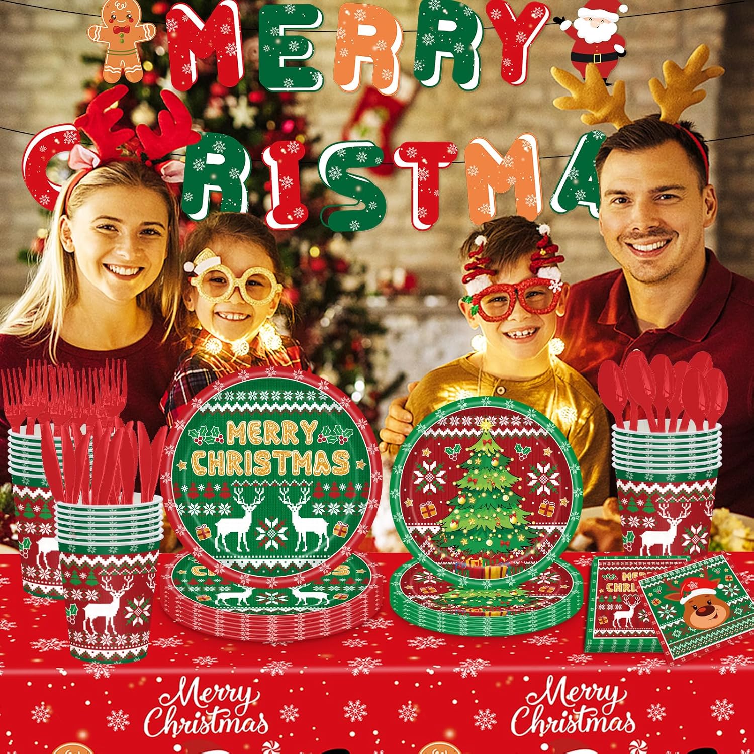 Christmas Party Plate Dinnerware Set for 24 Guests