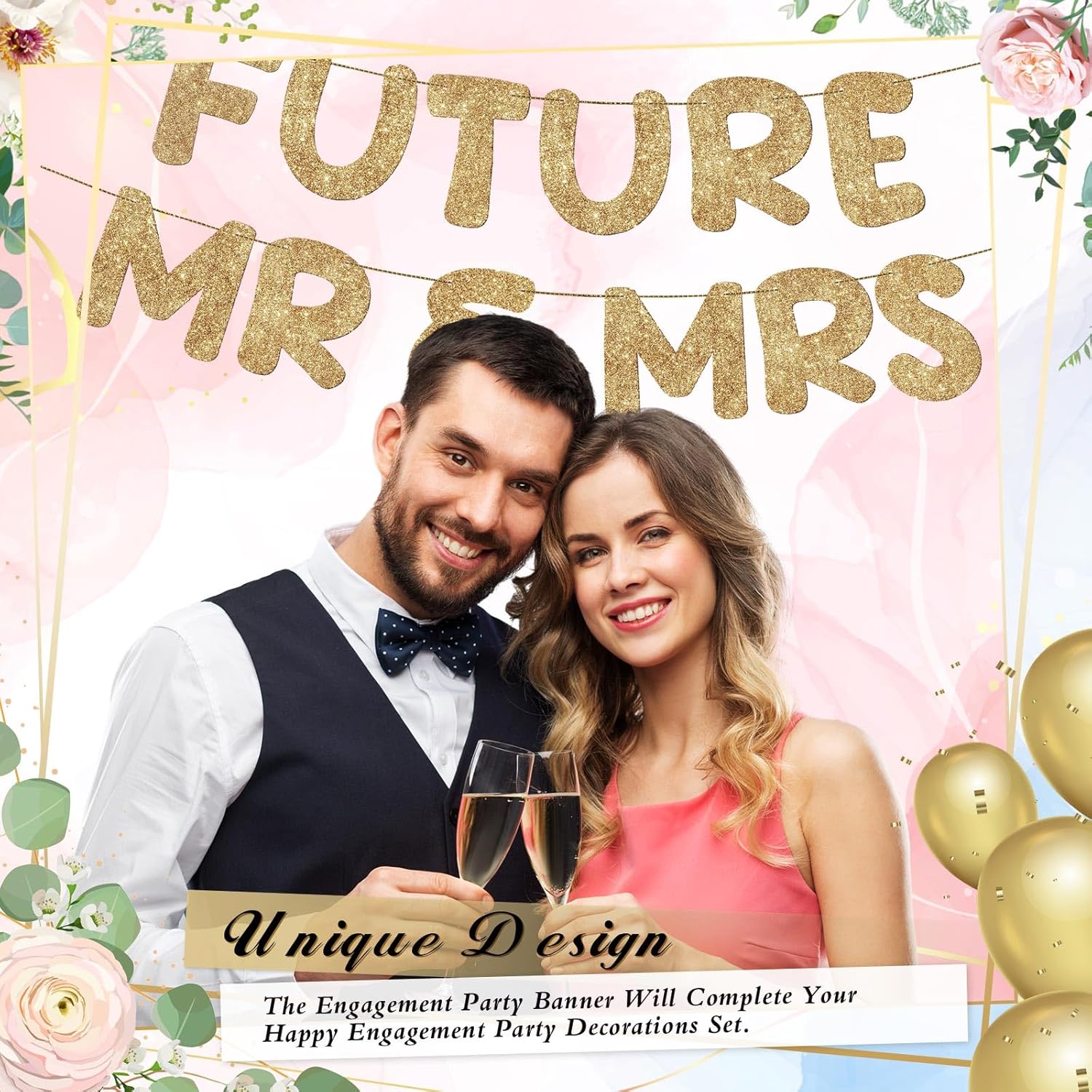 Breling Future Mr Mrs Glitter Gold Engagement Banner