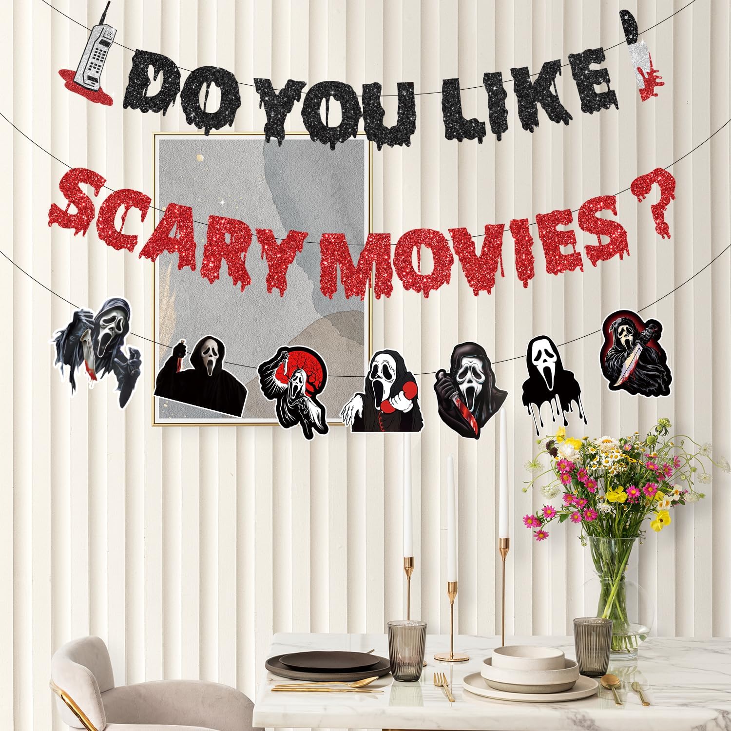Scream Party Decorations with Glitter Banner and Garland