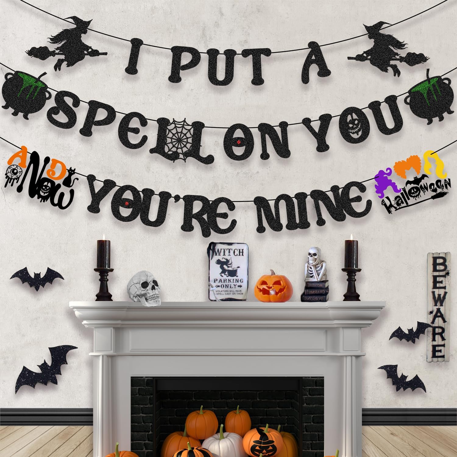 Halloween Spell Banner with Witch Garland Decorations