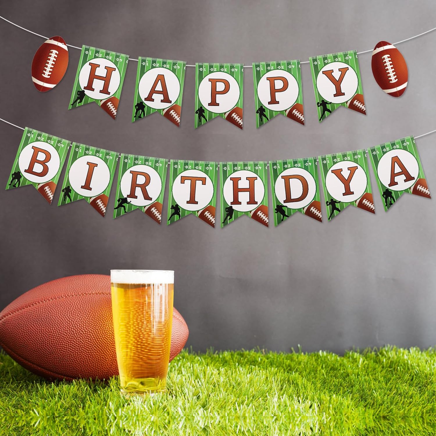 Football and Rugby Happy Birthday Banner for Party Decorations