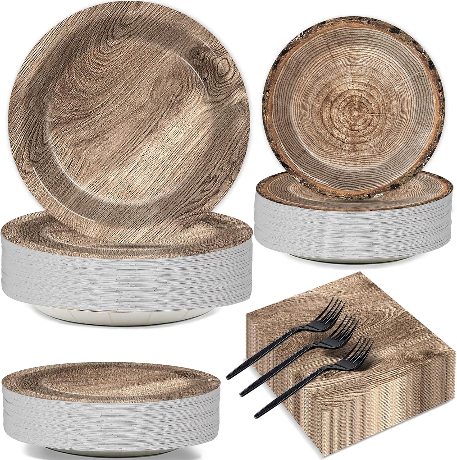 200Pcs Rustic Wooden Tree Party Supplies for Kids