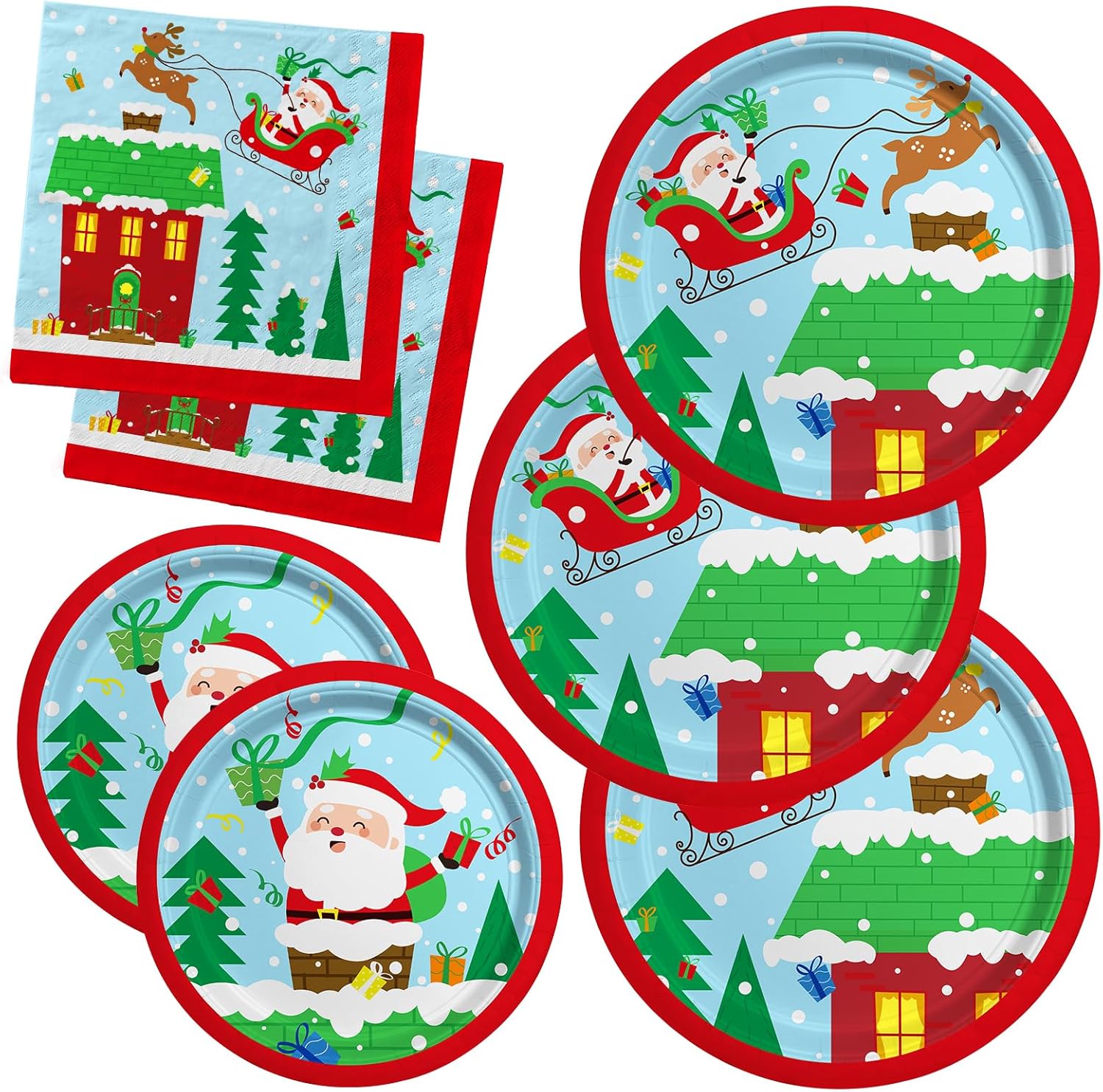 Christmas Party Supplies - 50pcs Santa Themed Plates Napkins