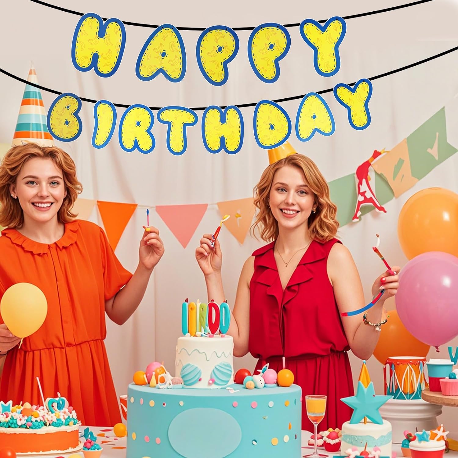 Yellow Birthday Banner with Cute Cartoon Letters