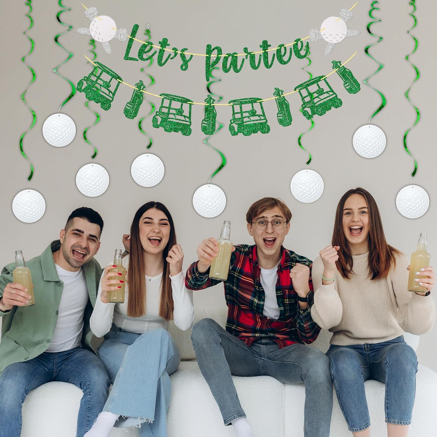 Golf Party Decorations Set with Glitter Banners and Ball Swirls
