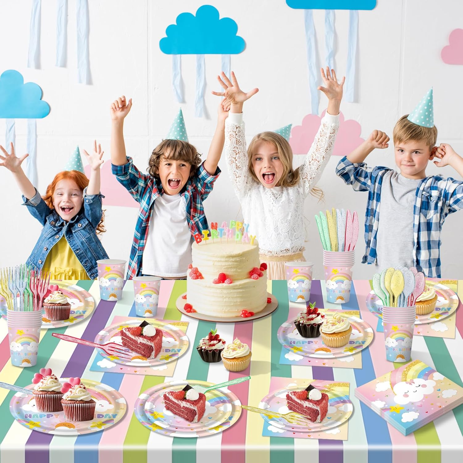 169 PCS Rainbow Party Decorations for 24 Guests