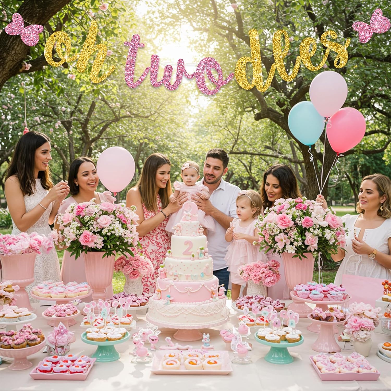 Glitter Pink Gold Oh Twodles Baby Birthday Banner Garland