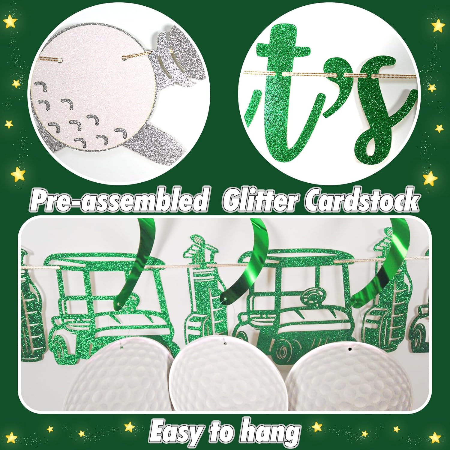 Golf Party Decorations Set with Glitter Banners and Ball Swirls