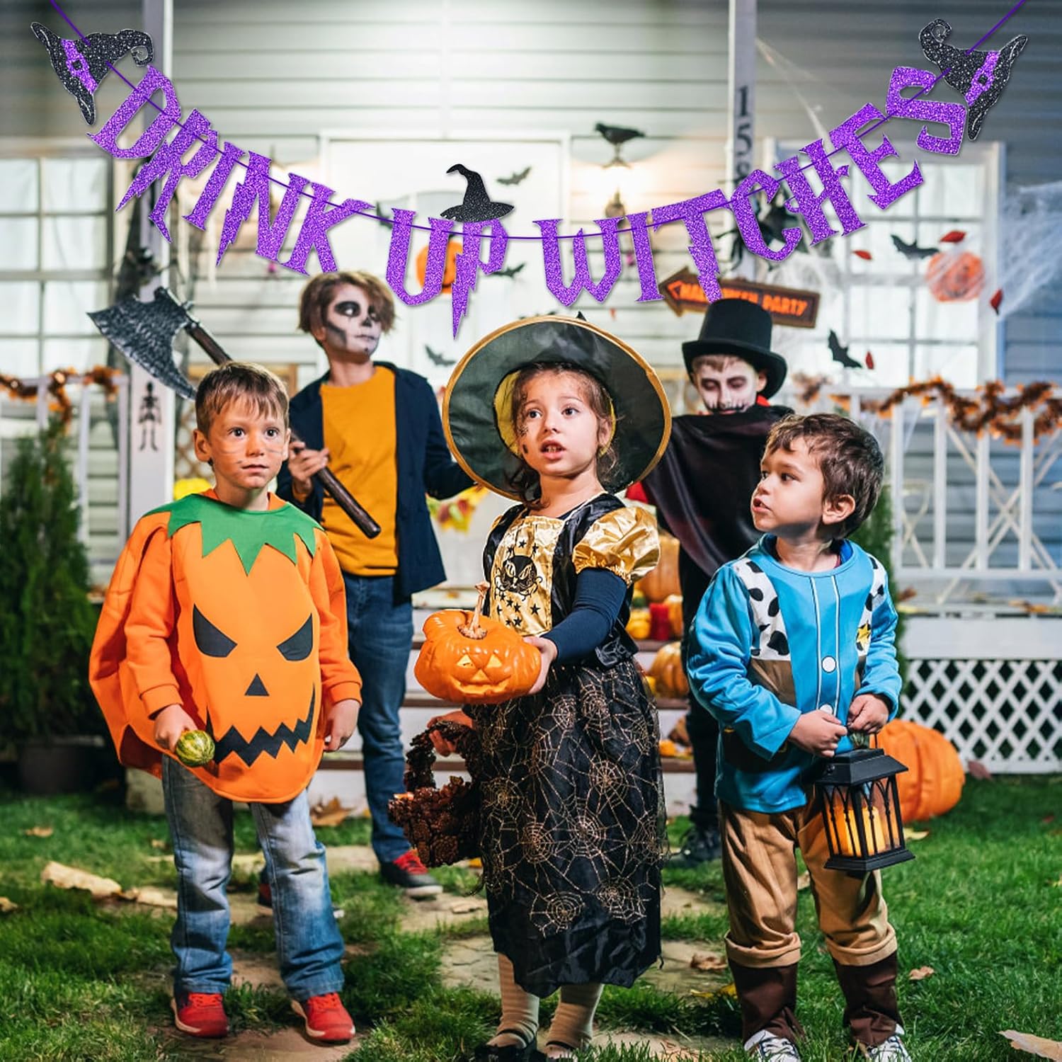 Purple Glitter Drink Up Witches Halloween Banner