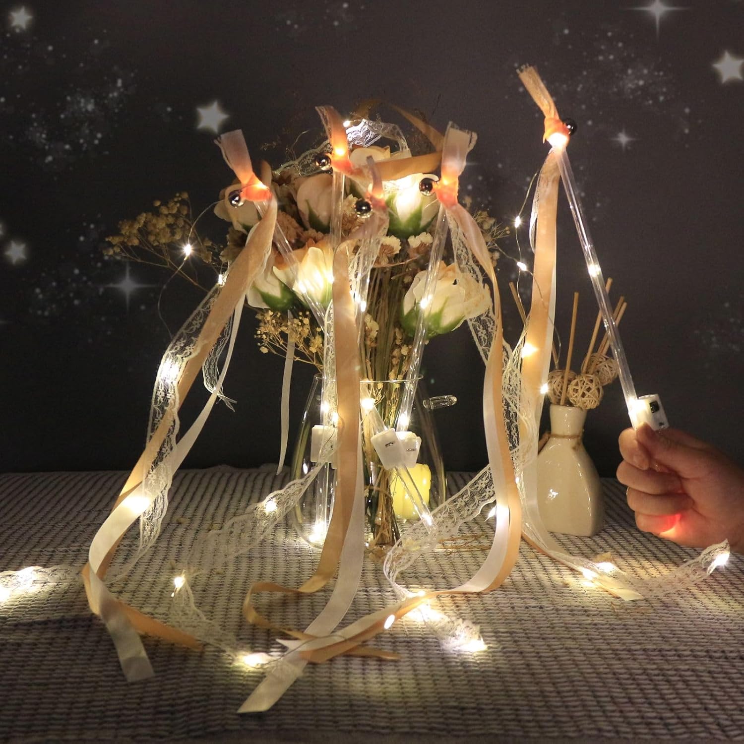 36PCS LED Light Up Wands with Bells and Ribbons for Parties