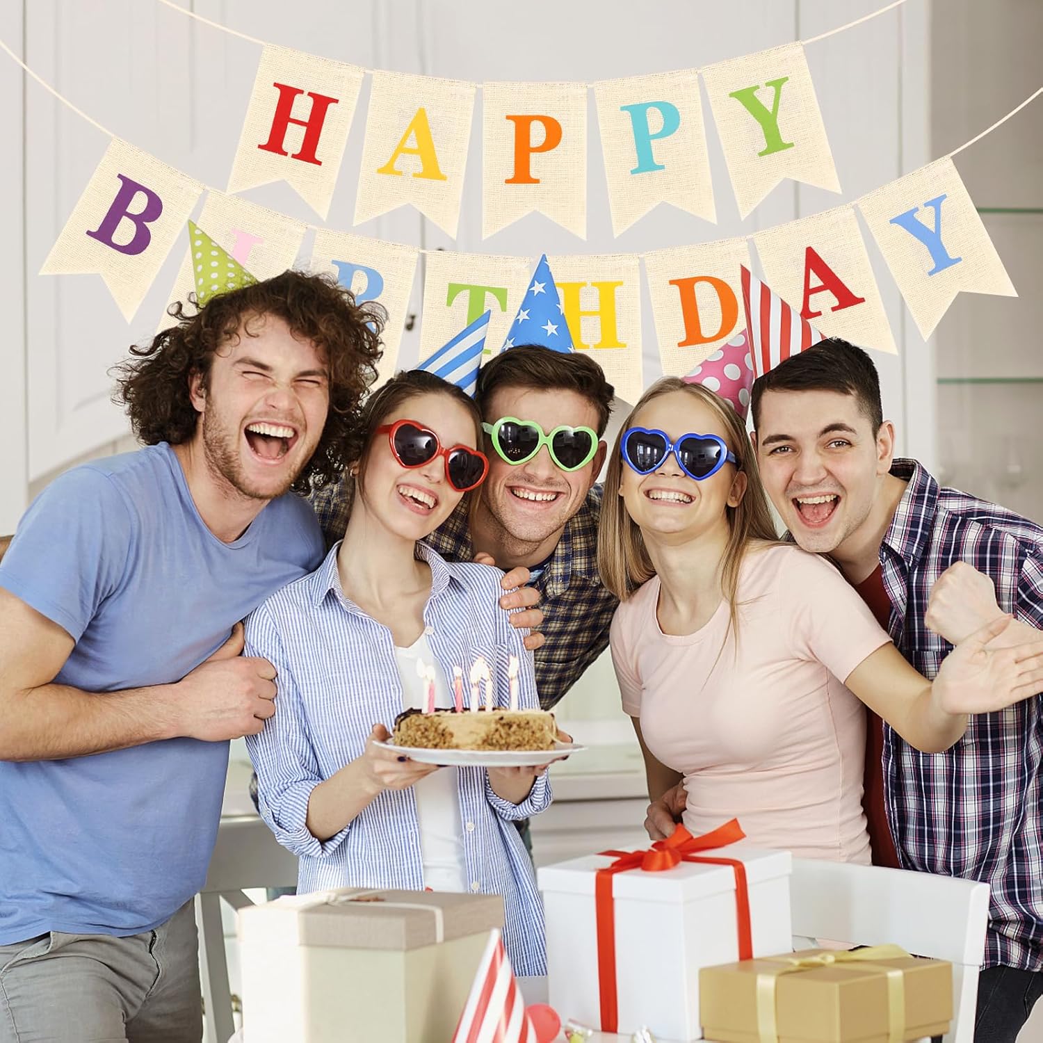Hooqict Happy Birthday Burlap Banner Sign