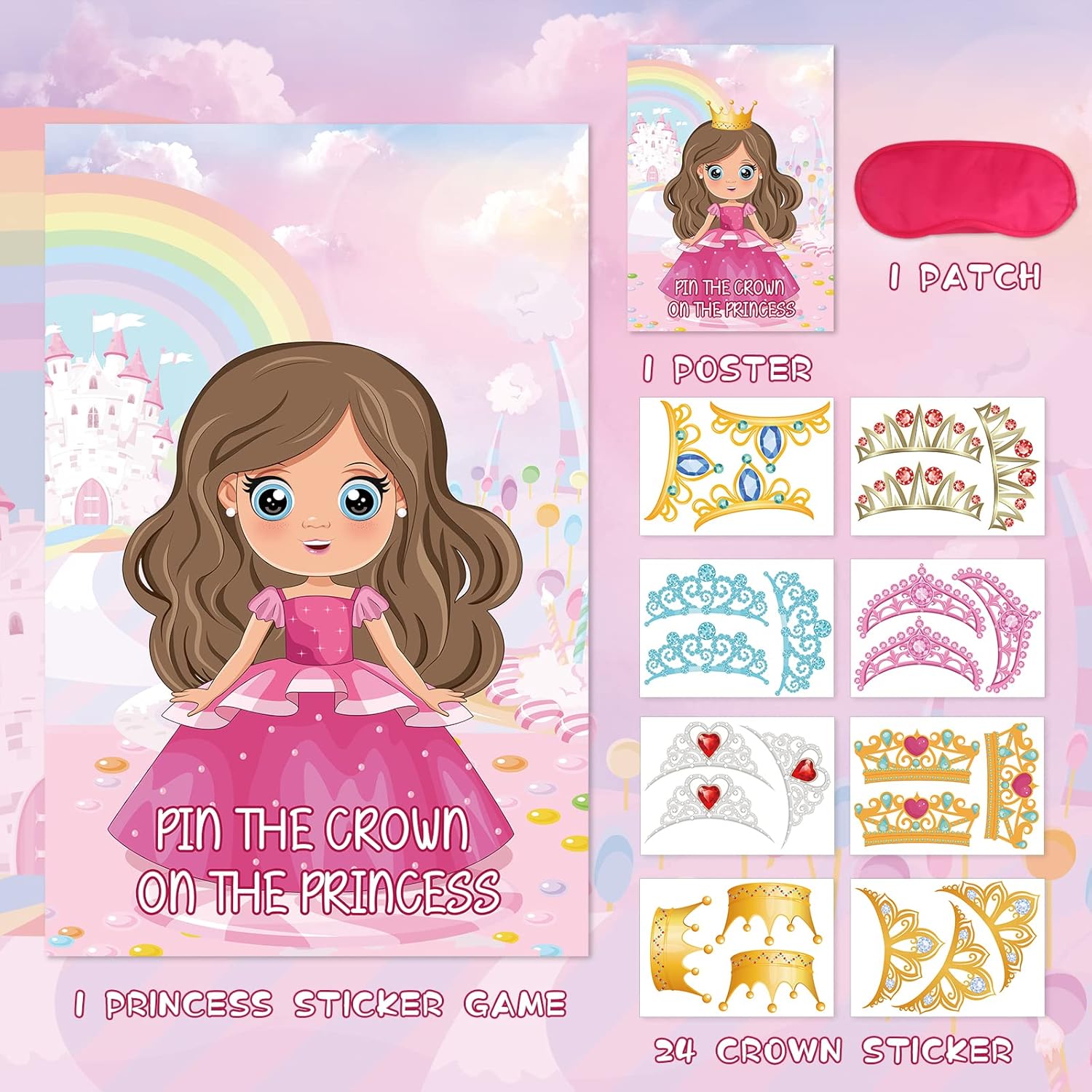 Hooqict Pin The Crown Princess Party Game Set
