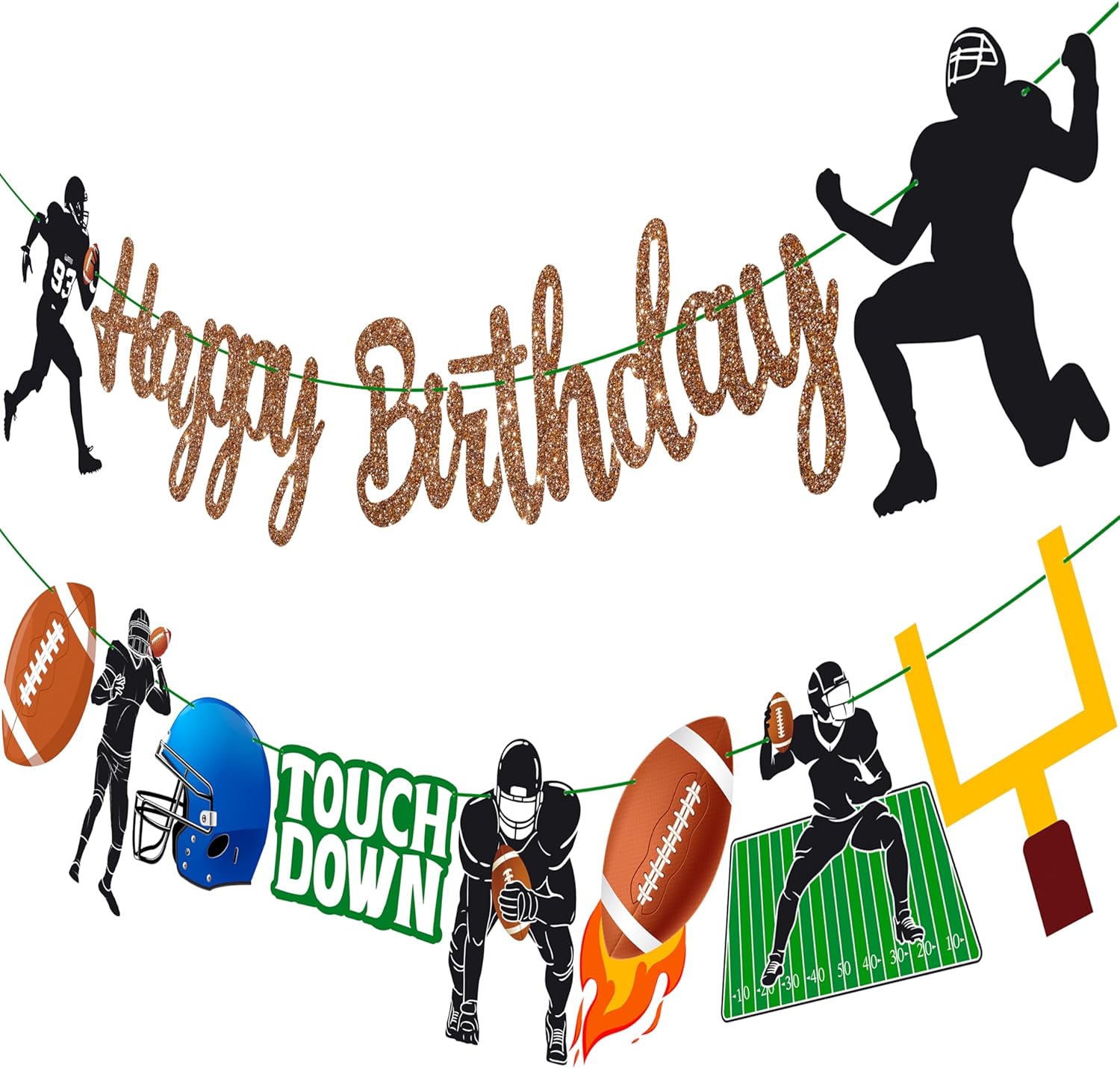 Glitter Brown Football Happy Birthday Banners for Party Decorations