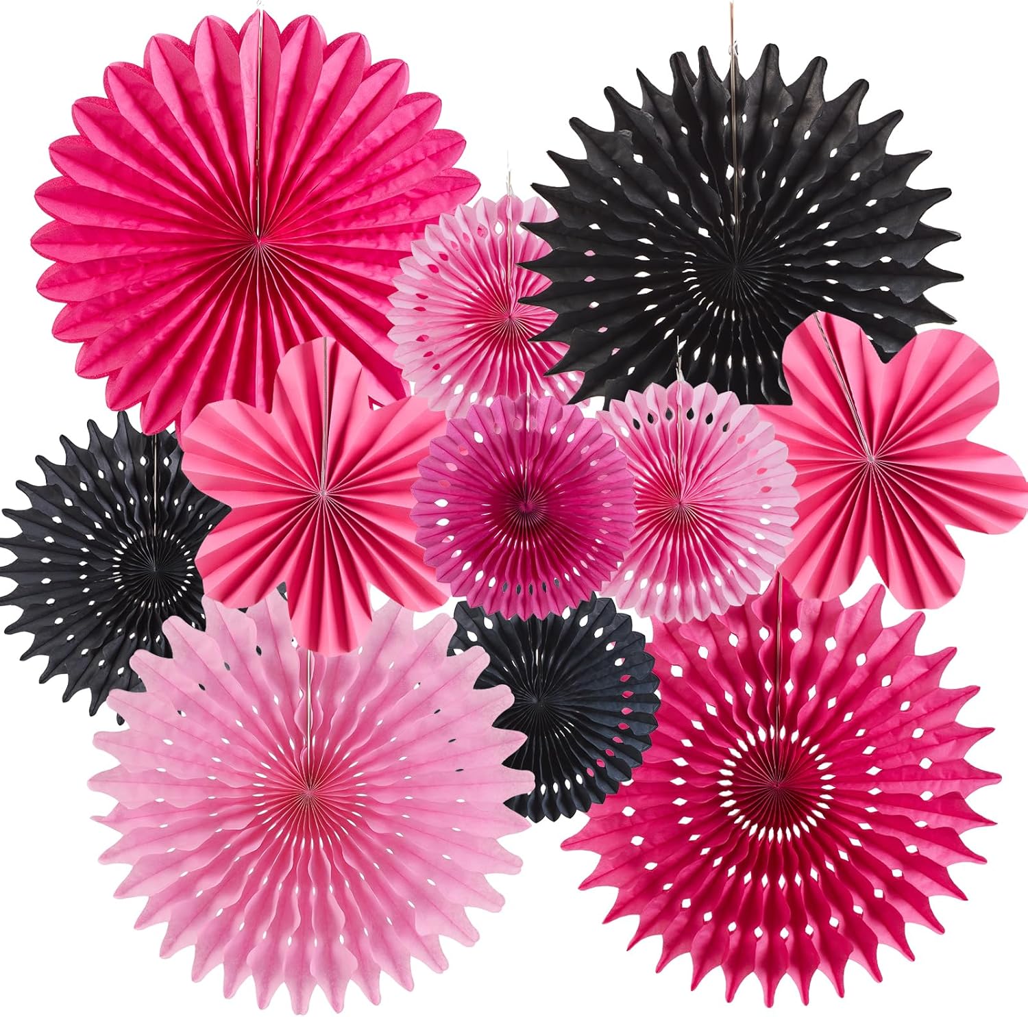 11PCS Hanging Paper Fans Pink Black Birthday Party Decorations